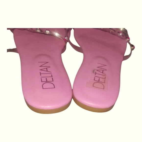 Deltan Hollie Women's Scallop Rhinestone Embellished Double Straps Pink Sandals - Picture 6 of 7